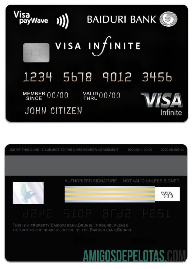 Cartão de crédito infinito Visa Brunei Baiduri Bank modelo